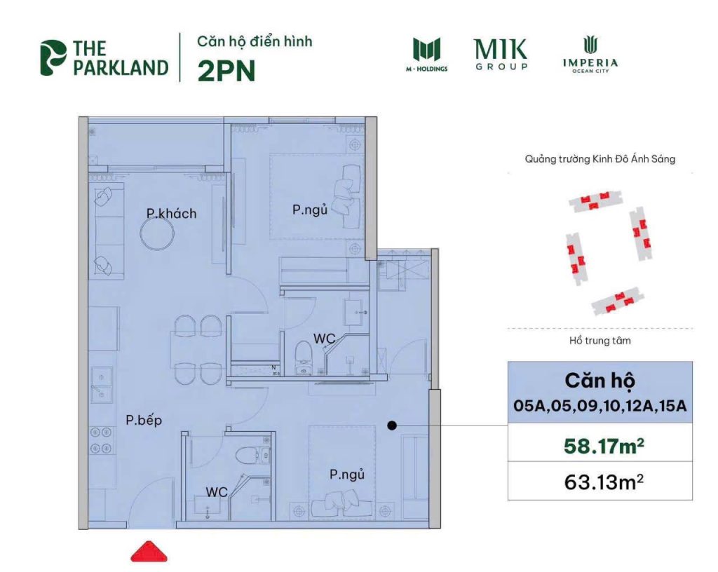 Thiết kế căn hộ 2PN dự án Imperia Ocean City - Phân khu The Parkland