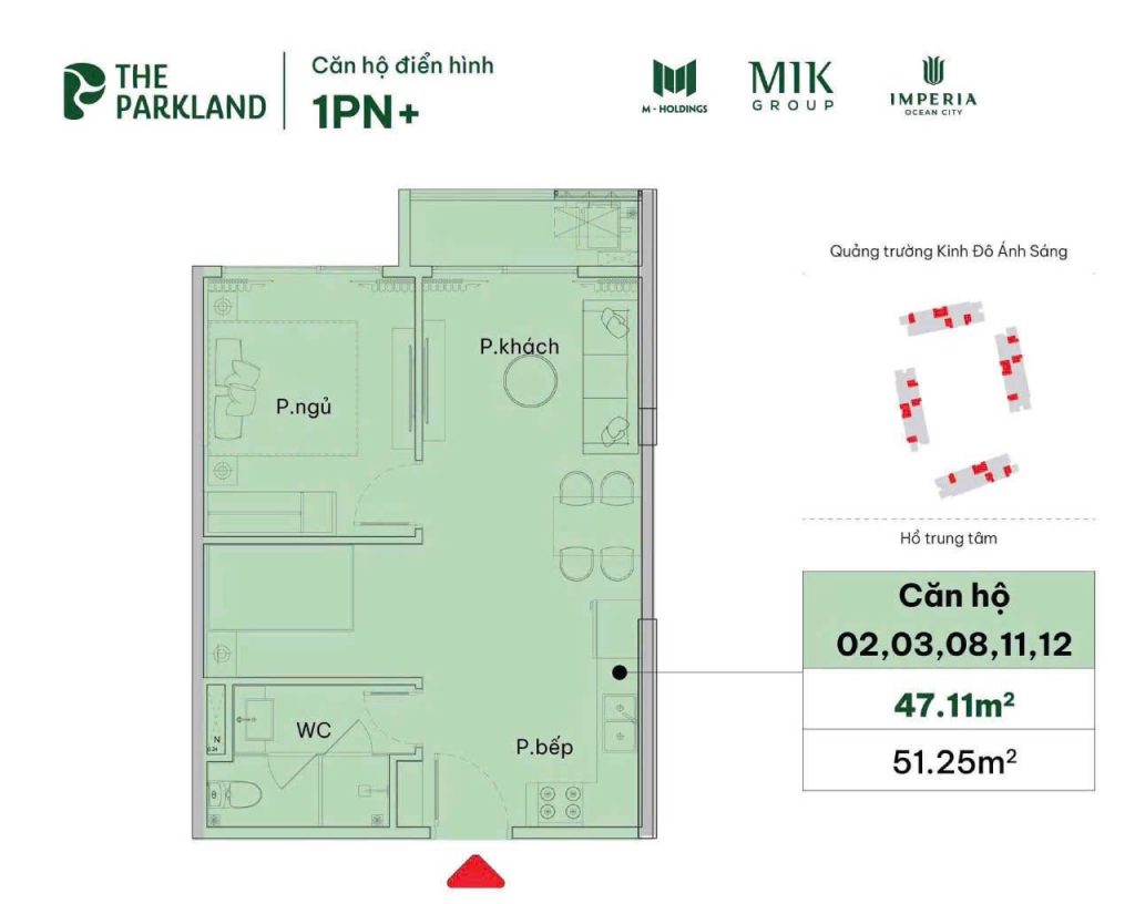 Thiết kế căn hộ 1PN+ dự án Imperia Ocean City
